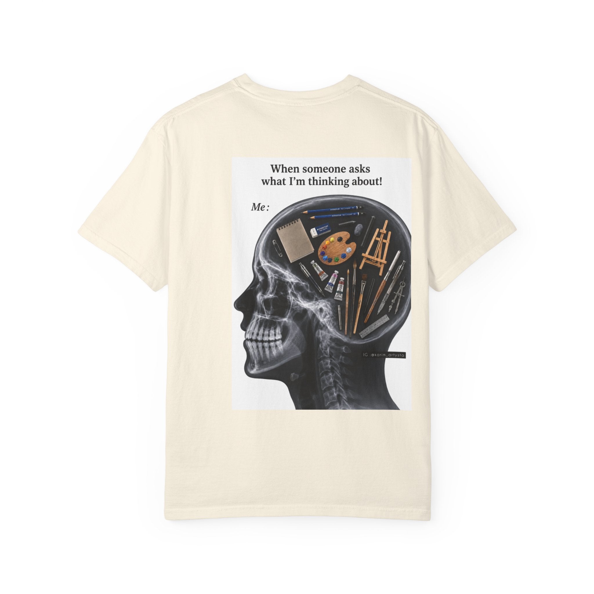 Art Lover T-Shirt — Blue Sketch Horse & 'When Someone Asks What I'm Thinking About' Skull Art Tee