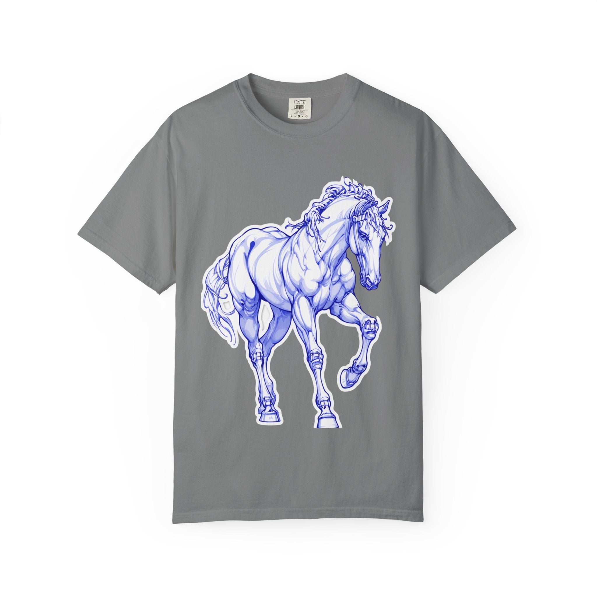 Art Lover T-Shirt — Blue Sketch Horse & 'When Someone Asks What I'm Thinking About' Skull Art Tee