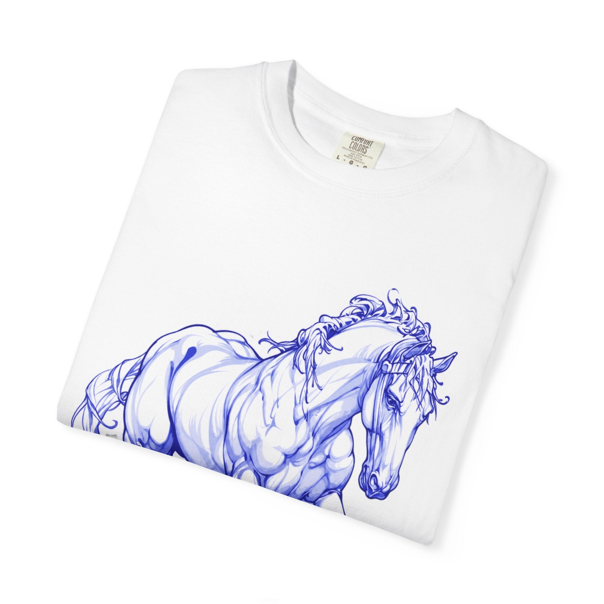 Art Lover T-Shirt — Blue Sketch Horse & 'When Someone Asks What I'm Thinking About' Skull Art Tee