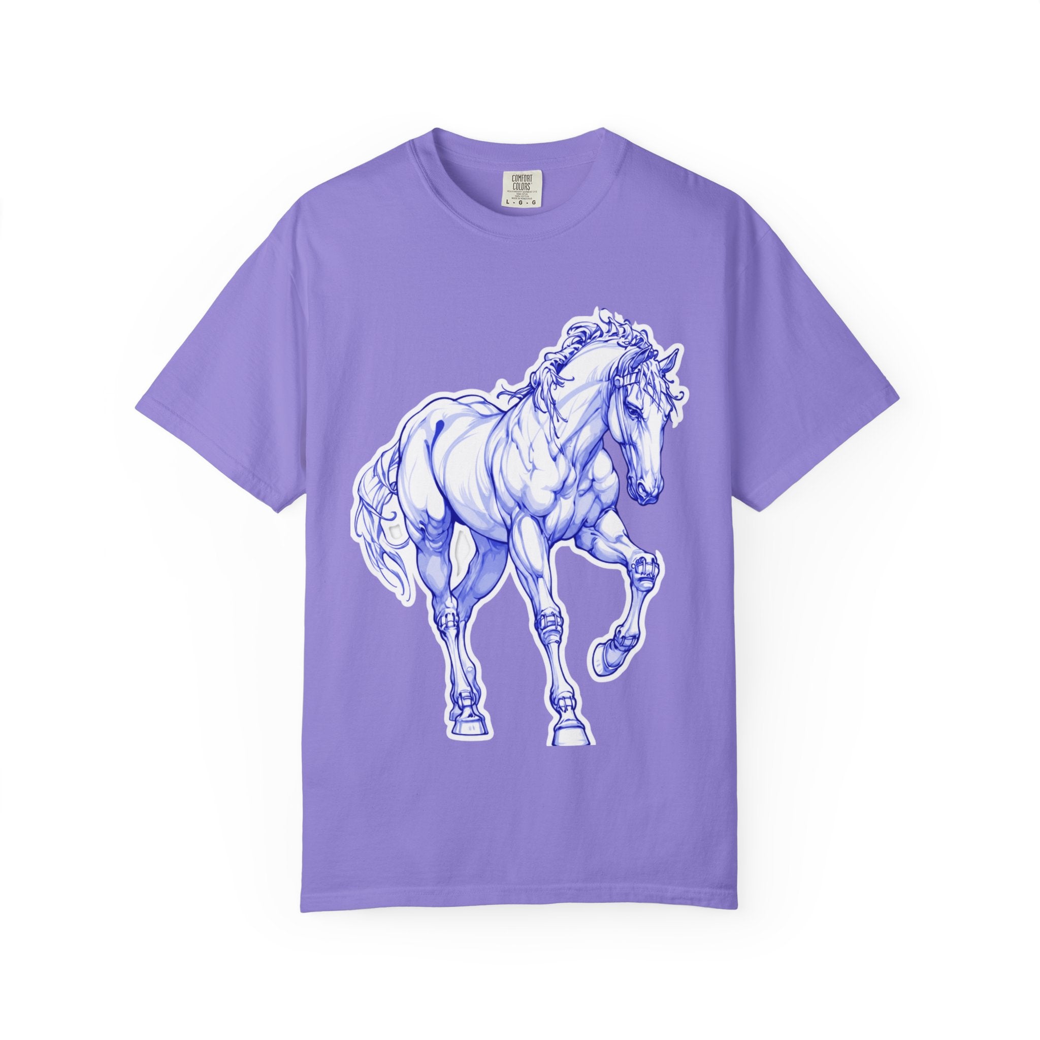 Art Lover T-Shirt — Blue Sketch Horse & 'When Someone Asks What I'm Thinking About' Skull Art Tee