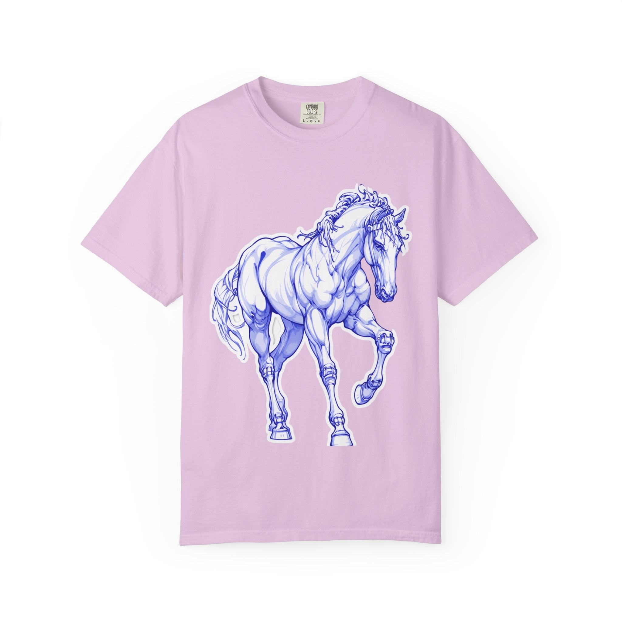 Art Lover T-Shirt — Blue Sketch Horse & 'When Someone Asks What I'm Thinking About' Skull Art Tee