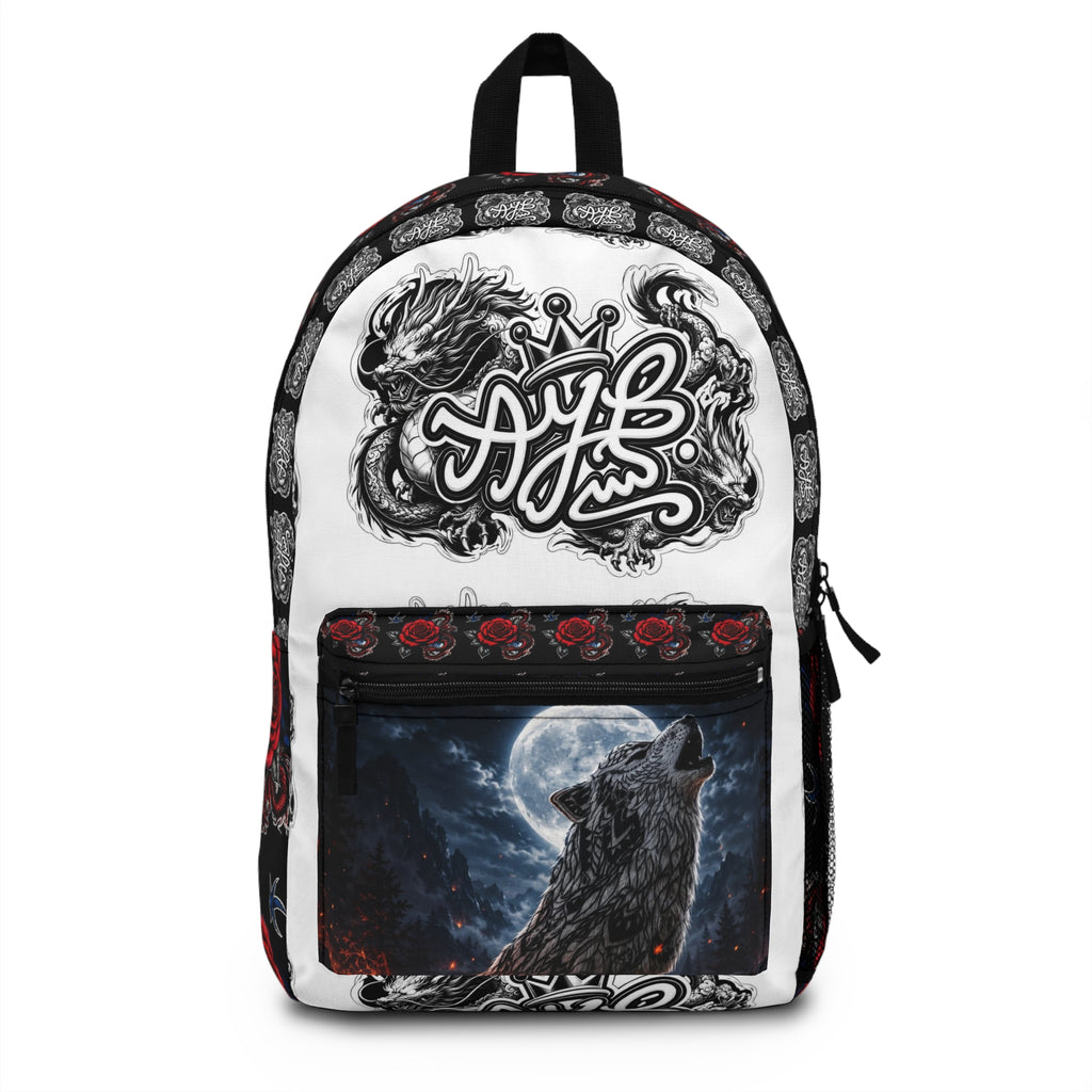Wolf Moon Backpack — Gothic Rose Night Sky Backpack with Tribal Dragon Graffiti