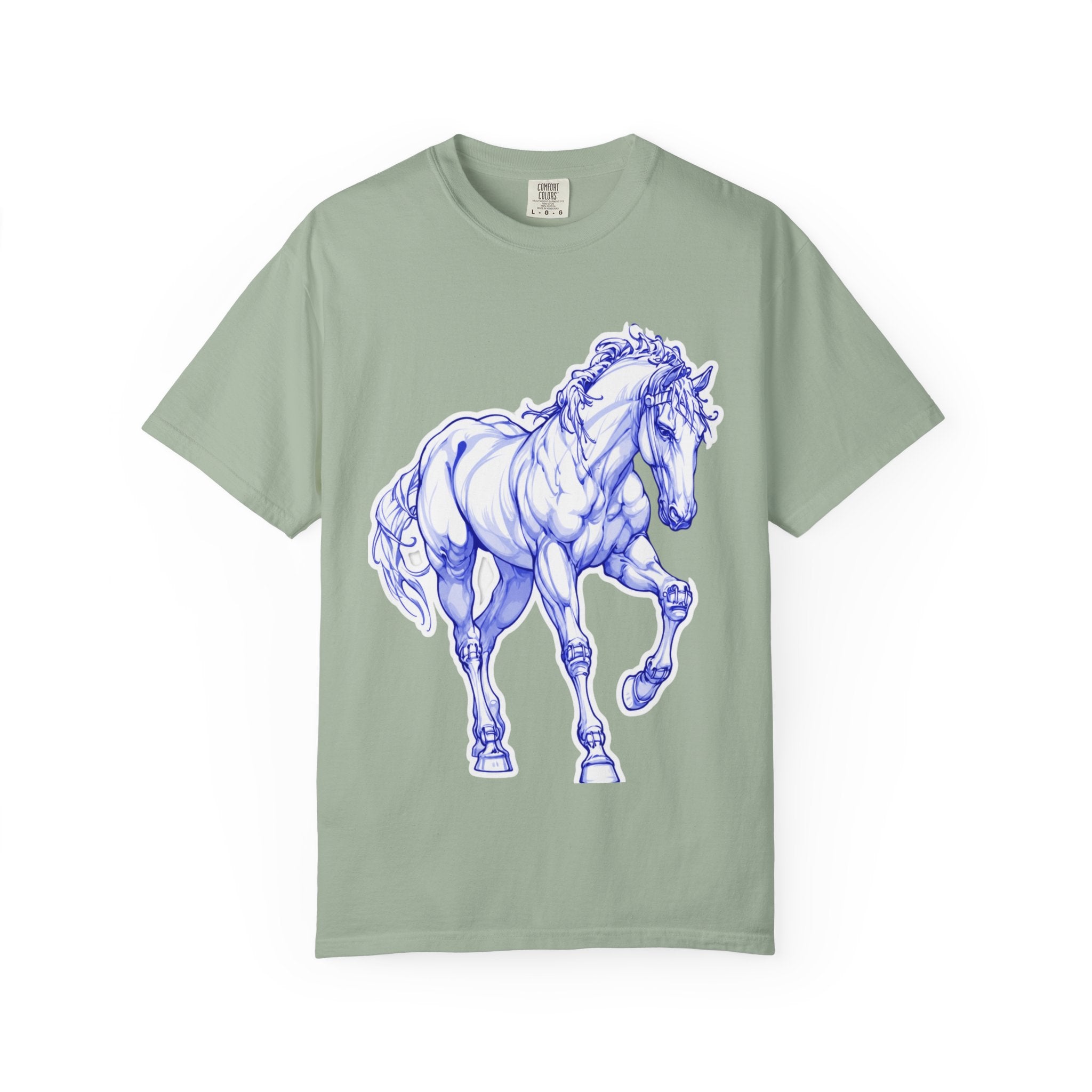 Art Lover T-Shirt — Blue Sketch Horse & 'When Someone Asks What I'm Thinking About' Skull Art Tee
