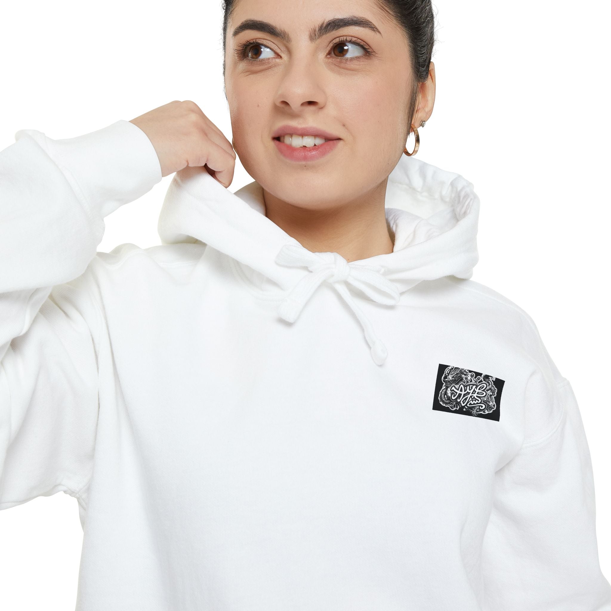 QR Code Hoodie — Minimal White Chest Patch Design
