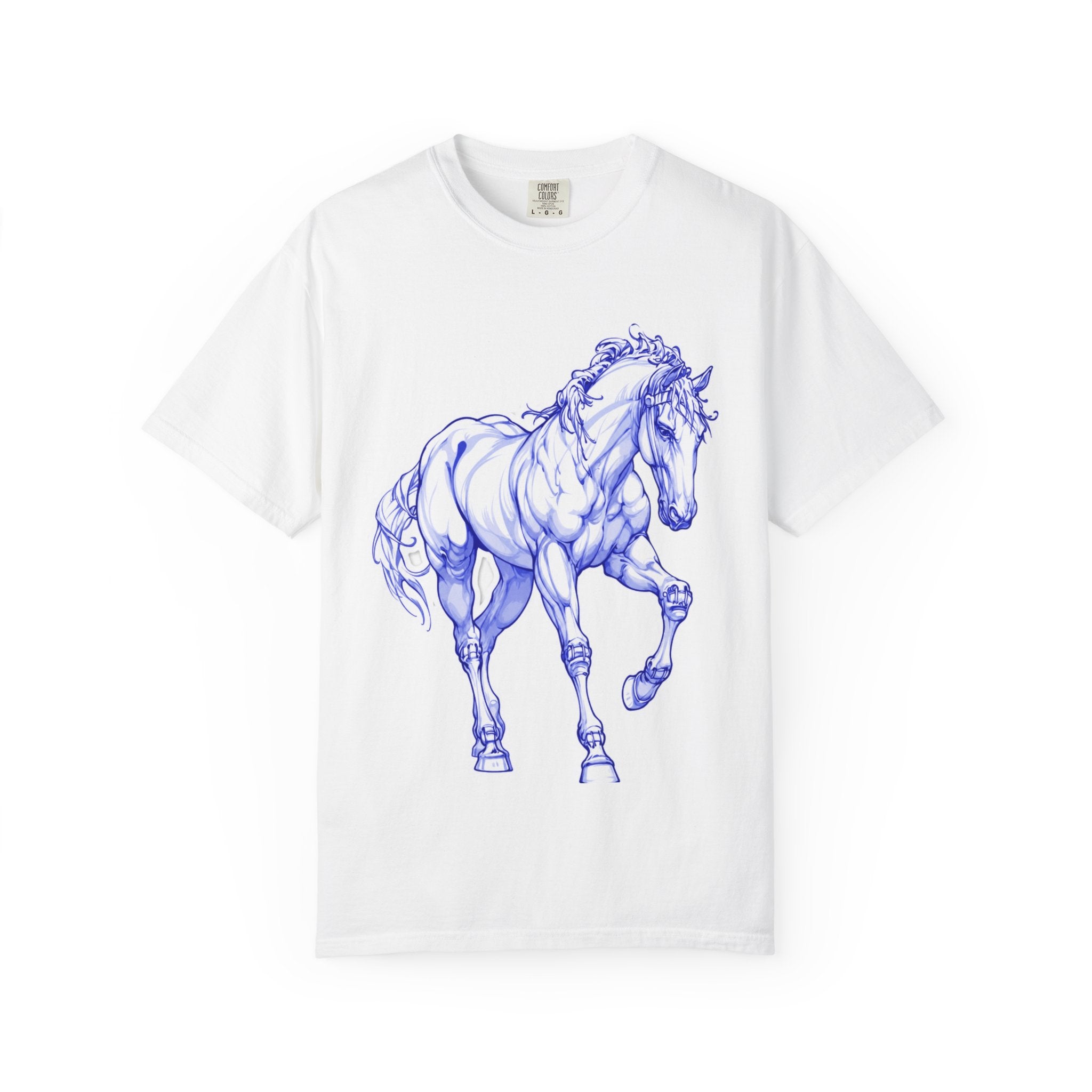 Art Lover T-Shirt — Blue Sketch Horse & 'When Someone Asks What I'm Thinking About' Skull Art Tee