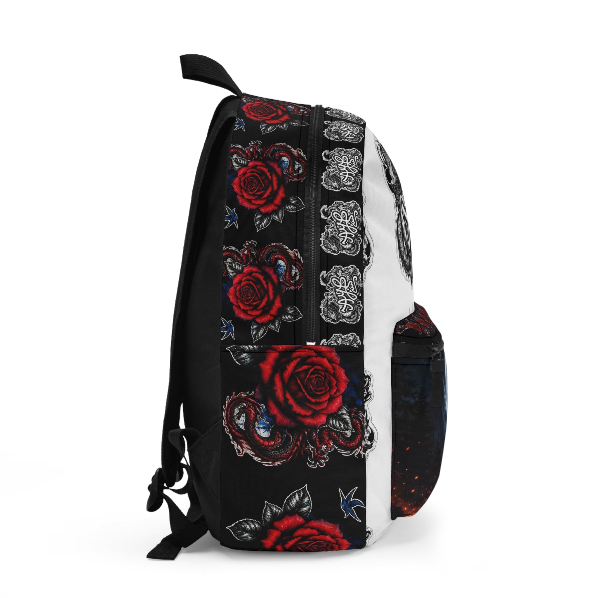 Wolf Moon Backpack — Gothic Rose Night Sky Backpack with Tribal Dragon Graffiti