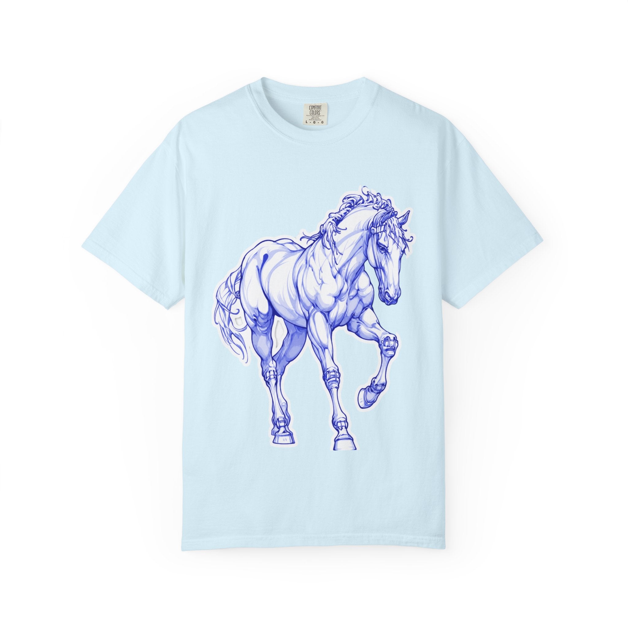 Art Lover T-Shirt — Blue Sketch Horse & 'When Someone Asks What I'm Thinking About' Skull Art Tee