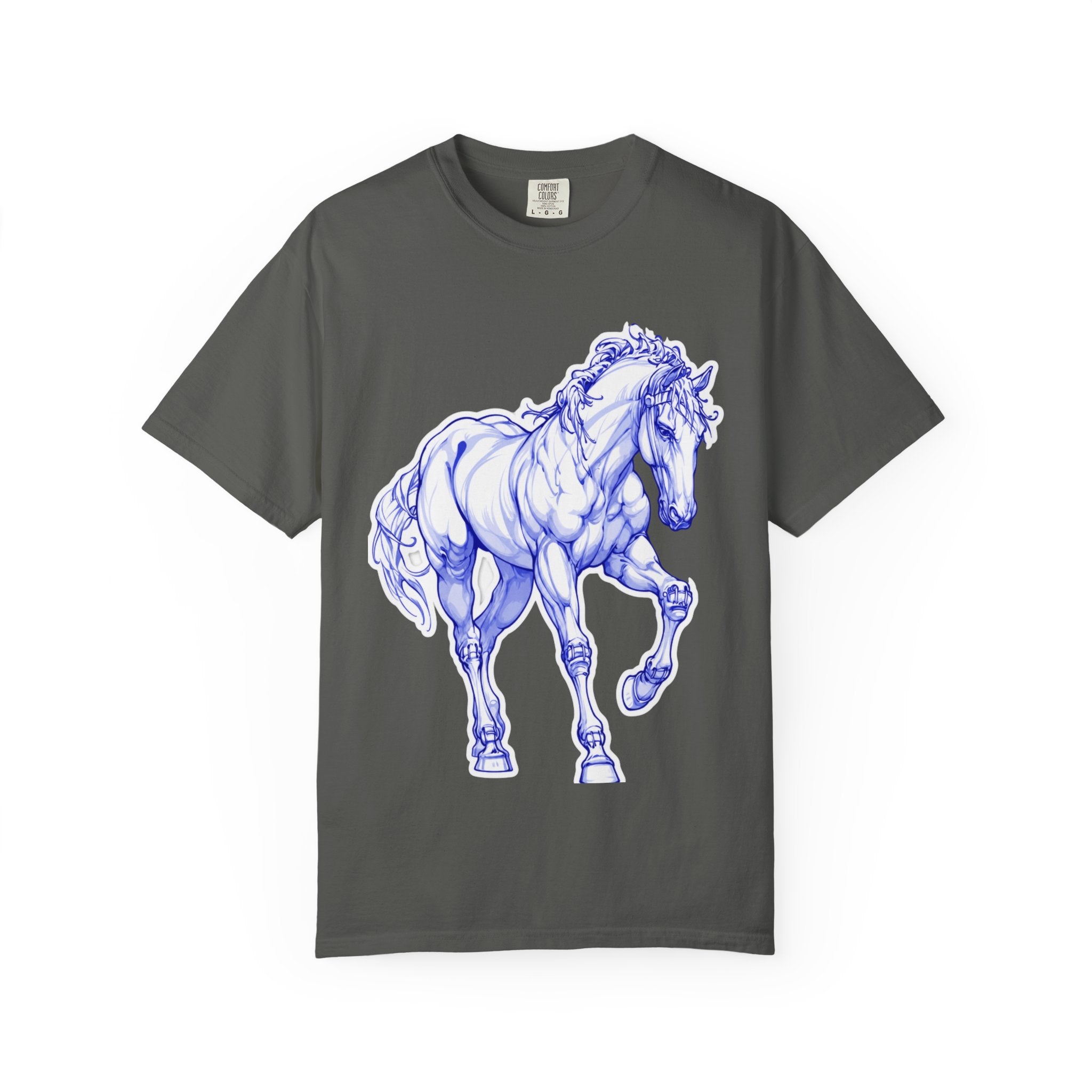 Art Lover T-Shirt — Blue Sketch Horse & 'When Someone Asks What I'm Thinking About' Skull Art Tee