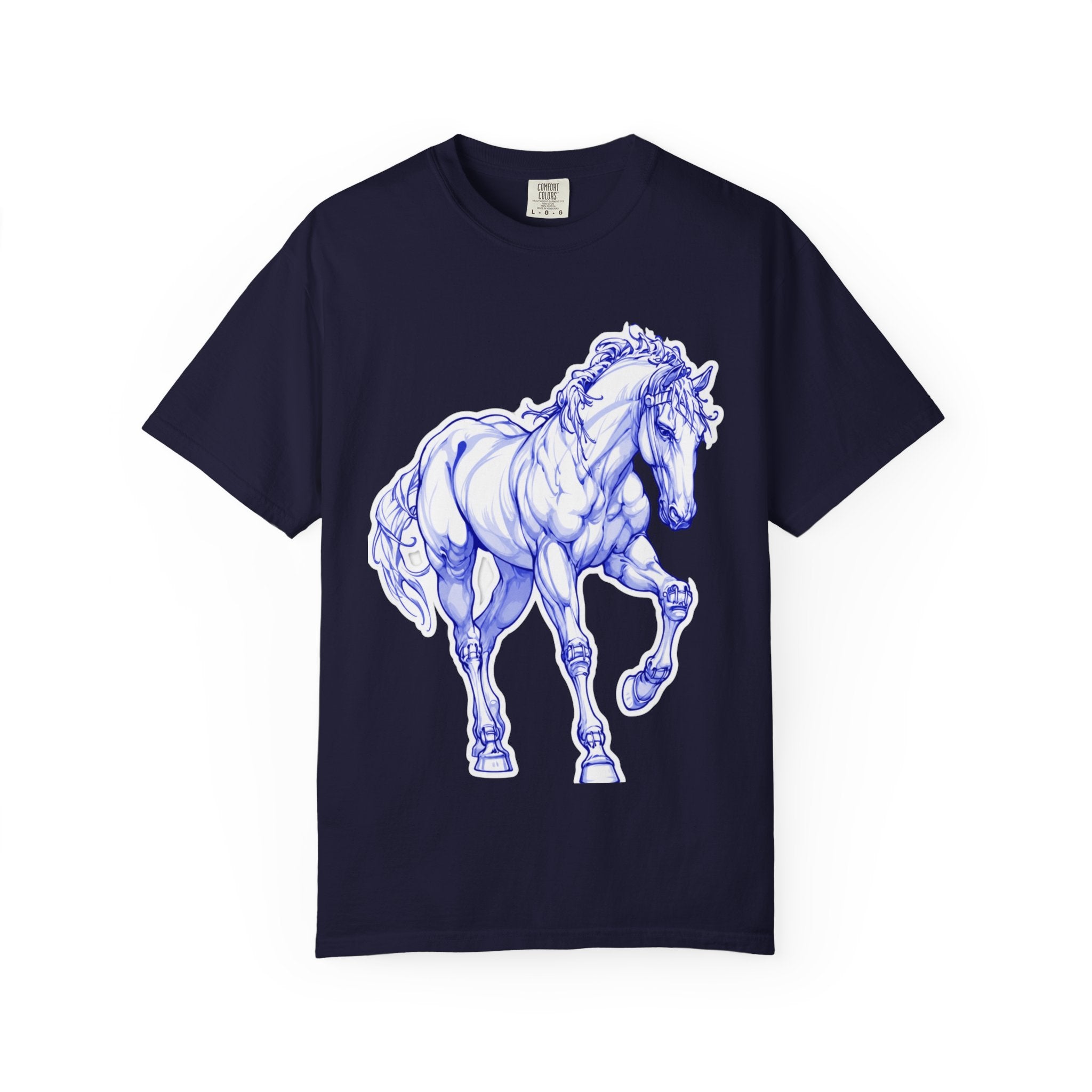Art Lover T-Shirt — Blue Sketch Horse & 'When Someone Asks What I'm Thinking About' Skull Art Tee