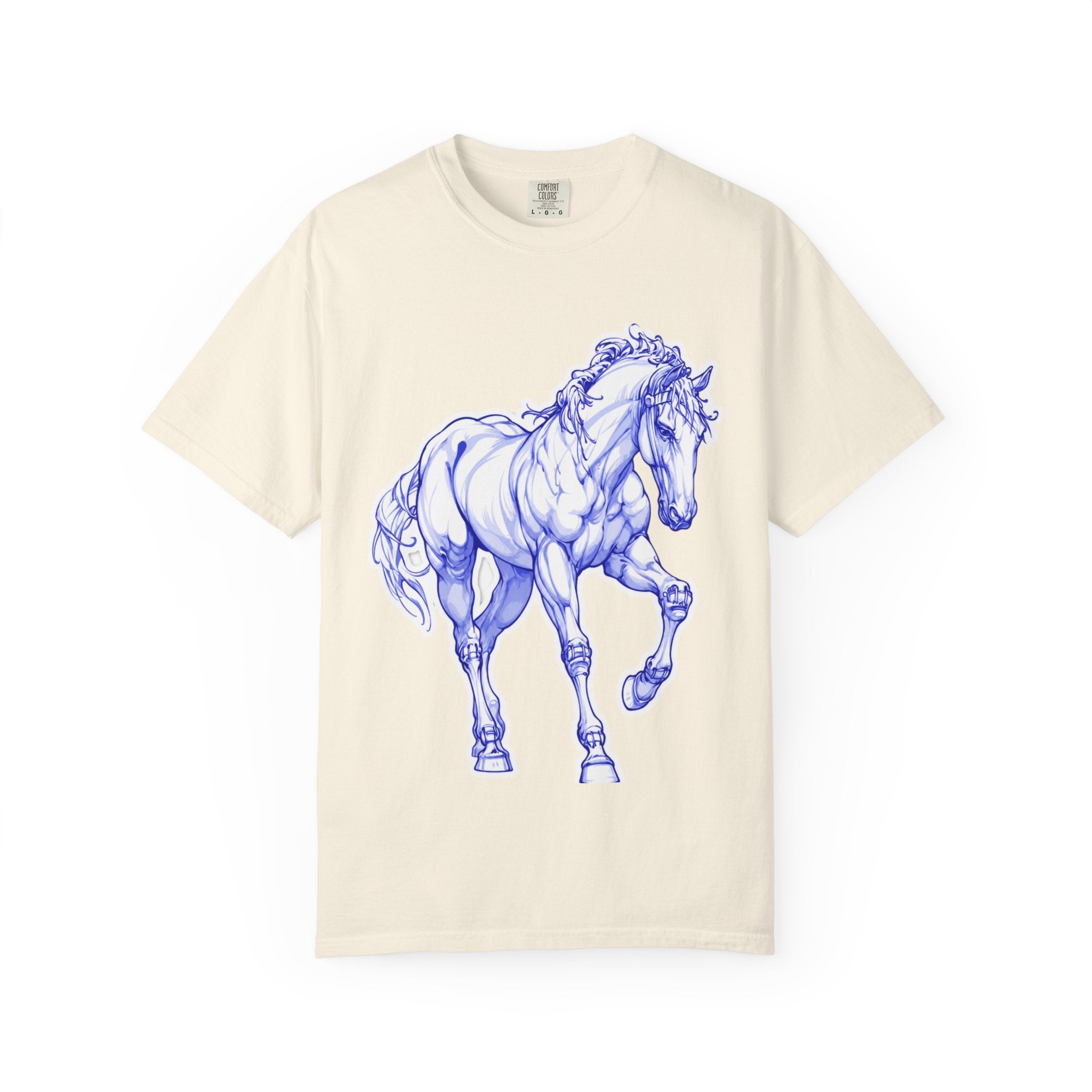 Art Lover T-Shirt — Blue Sketch Horse & 'When Someone Asks What I'm Thinking About' Skull Art Tee