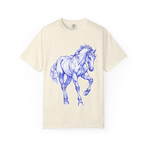 Art Lover T-Shirt — Blue Sketch Horse & 'When Someone Asks What I'm Thinking About' Skull Art Tee